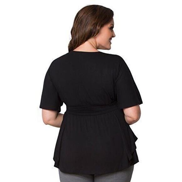 Kiyonna Top Promenade Style 1X Black Flutter Sleeves Empire Waistline Slimming - Picture 4 of 10